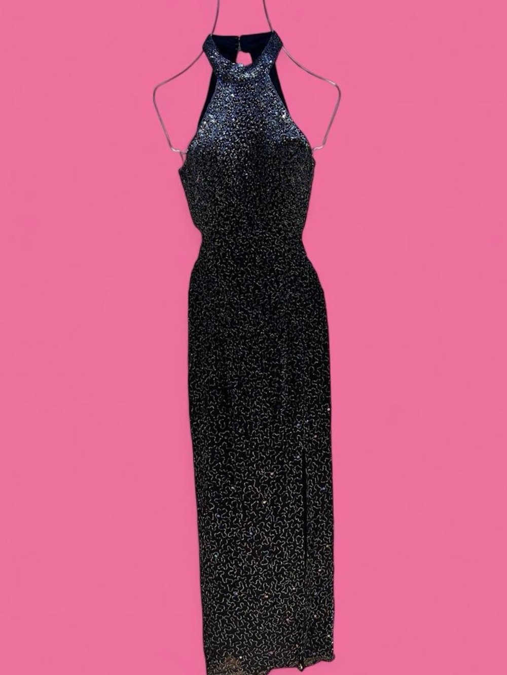 Cache Black Sparkle Backless Halter Maxi Dress